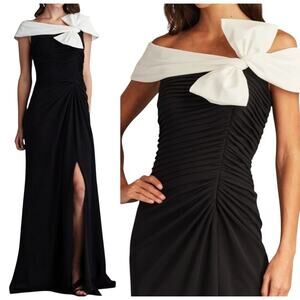 Tadashi Shoji Darina Draped Bow Gown Dress Size XL Black White